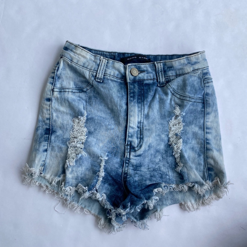 Gogo Star Acid Wash distressed high rise Denim Cutoffs Shorts size 5
